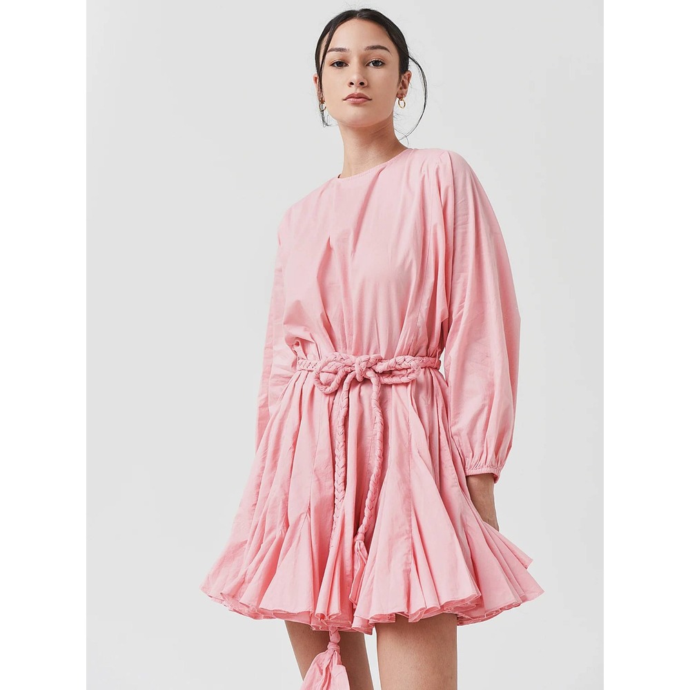 RHODE NWT Candy Pink Ella Mini Dress Extra Small XS Braided Belt Cotton Poplin